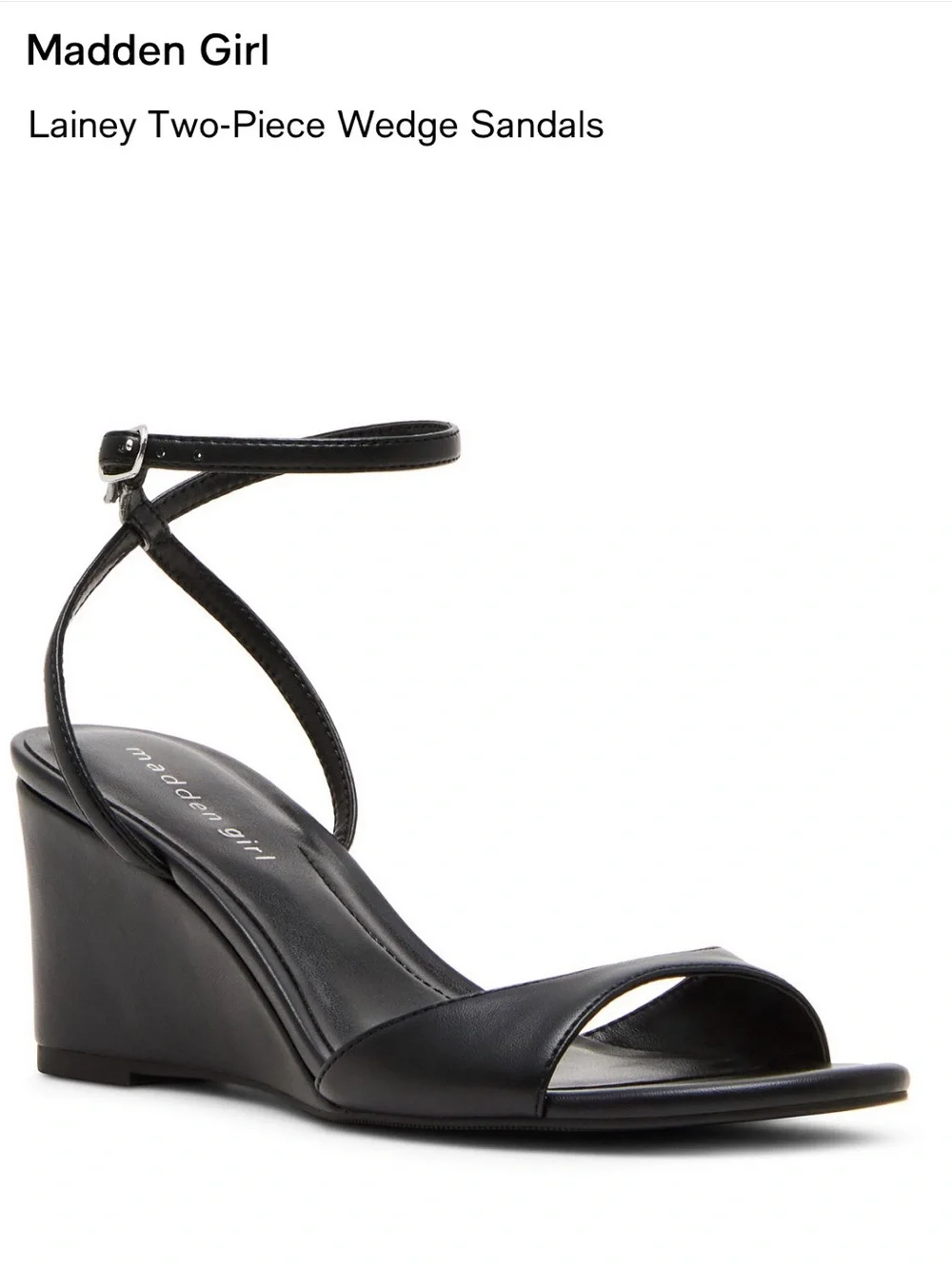 Madden Girl Black Lainey Ankle-Strap Wedge Sandals